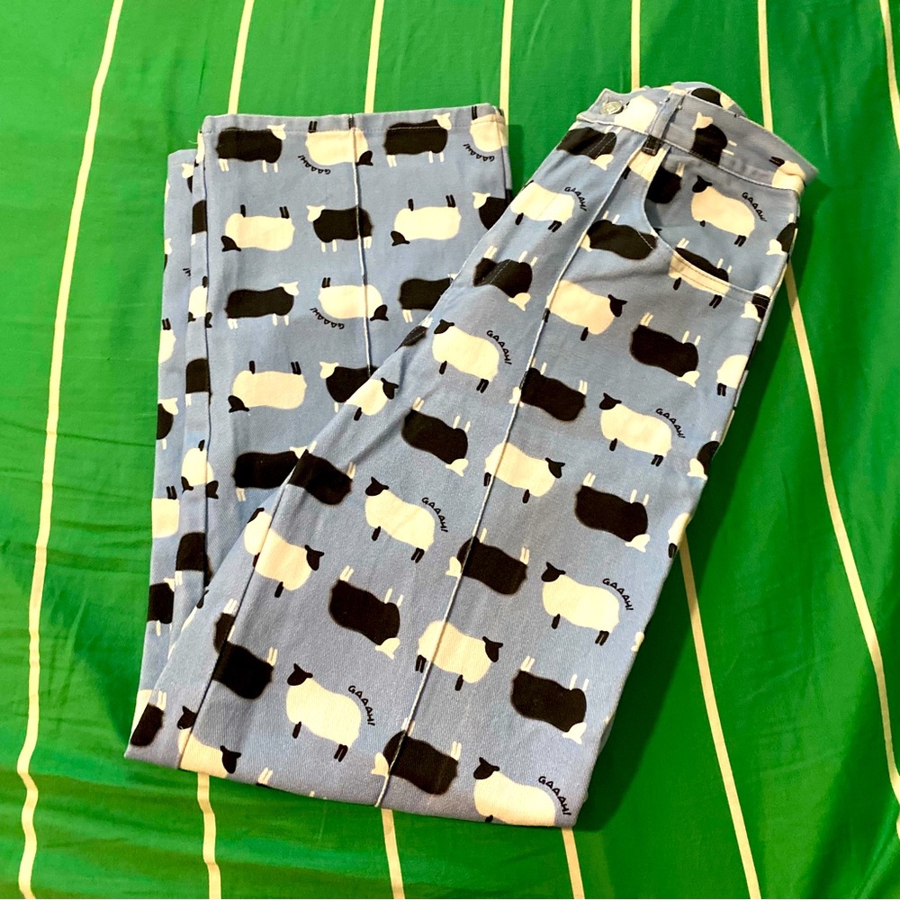 NOT FOR SALE Lisa Says Gah Blue Jeans with Black and White Sheep Print